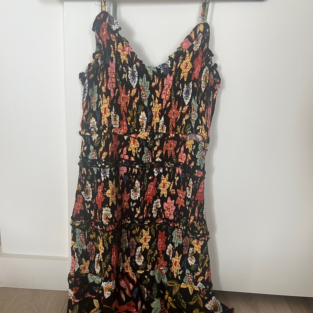 Olivaceous Orange and Pink Ruffled Tiered Sundress